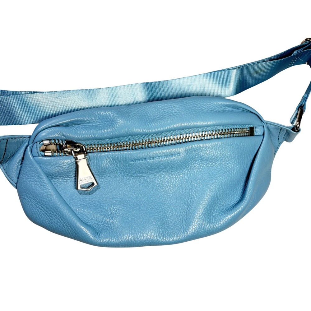 Aimee Kestenberg Blue Pebble Leather Belt Bag Silver Hardware Fanny Pack